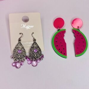🌹 Set of 2 Statement Earrings 🌹 Whimsical Watermelon & Bohemian Dangle Earrings